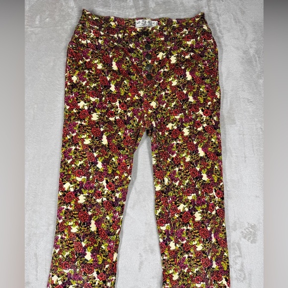 Free People Sun Chaser Floral Cream High Rise Button Fly Corduroy Retro Pants 25 - Picture 5 of 16